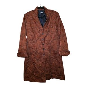PERUVIAN CONNECTION‎ Western Aztec Printed Burnt Orange Brown Duster Jacket 16